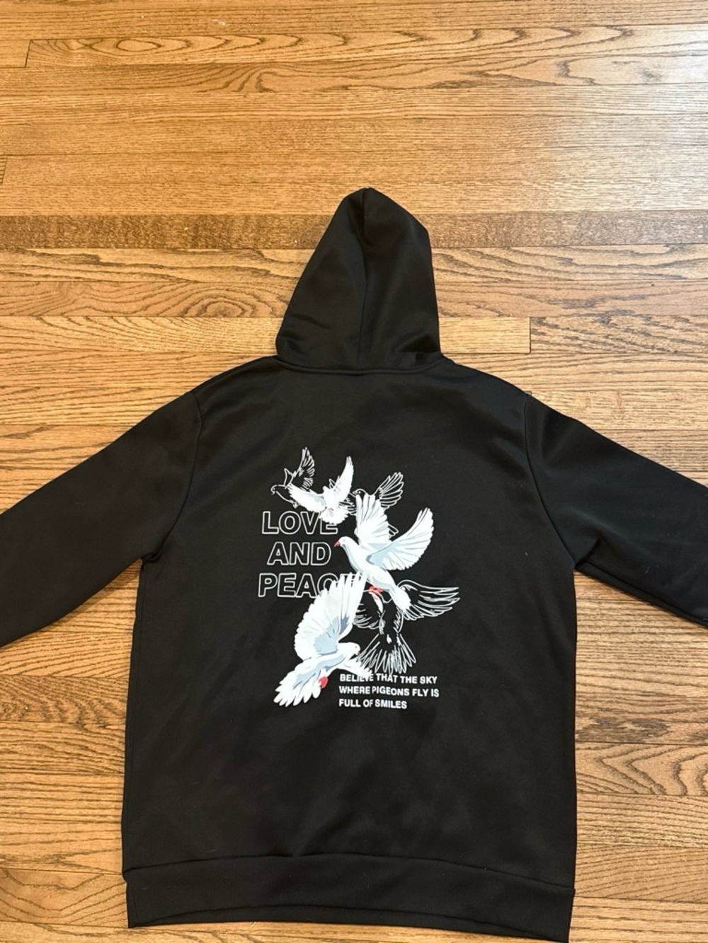 Love and Peace Dove Graphic Black Hoodie
